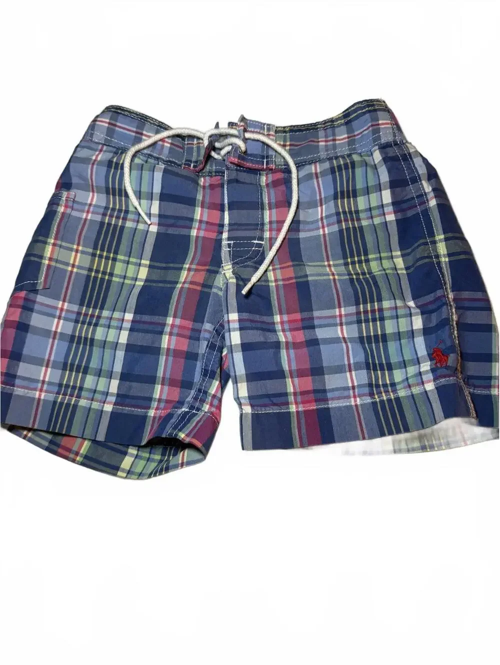 POLO RALPH LAUREN BOYS Swim Trunks. Blue Plaid. 3T/4 Waist 20, Length 10 PREPPY